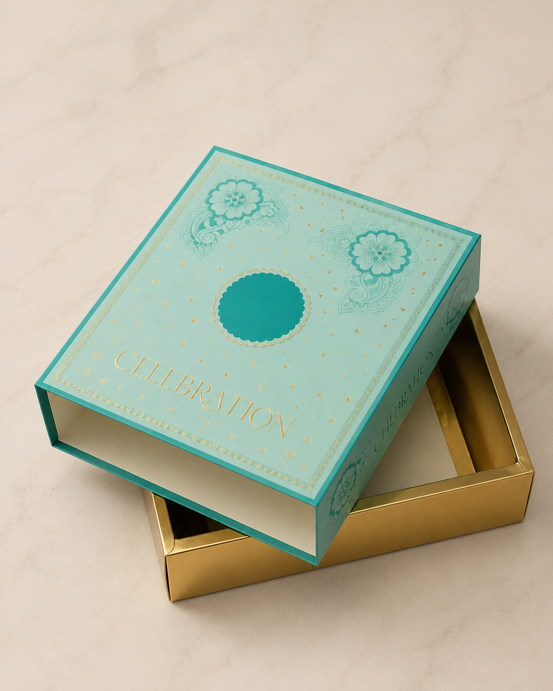 Blue Premium Foldable Celebration Hamper Gift Box with Window Lid | 11 x 8 x 3 Inches | Luxury Sweet, Dry Fruit & Gift Packaging Box