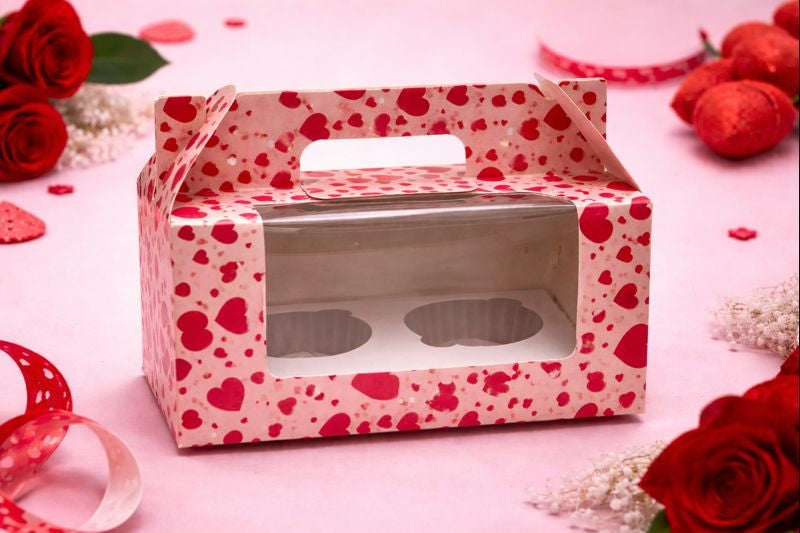 Valentine Heart Print 2 Cupcake Box with Clear Window