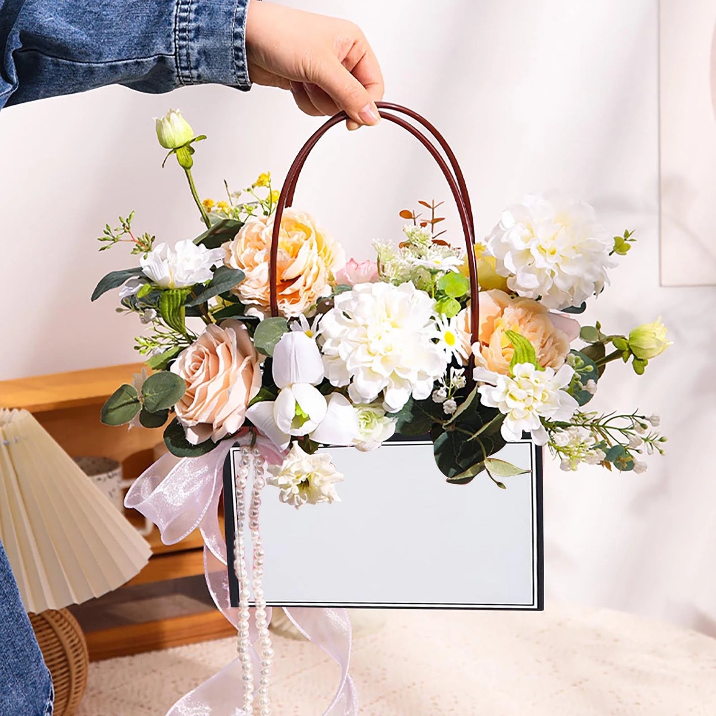 White Waterproof Flower Gift Bags | Premium Rectangular Gift Bag with Handle for Gifting & Events