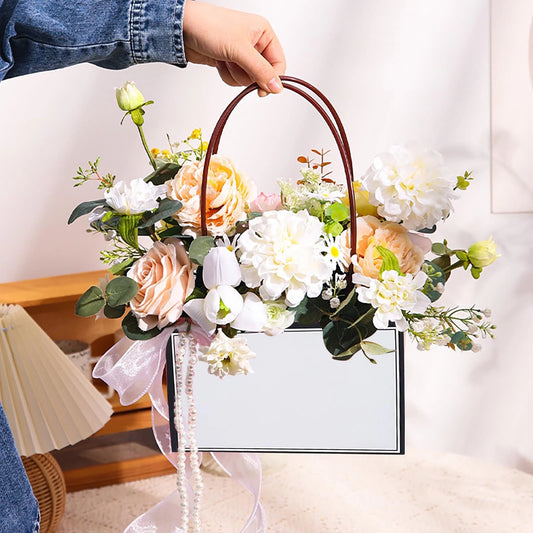 White Waterproof Flower Gift Bags | Premium Rectangular Gift Bag with Handle for Gifting & Events