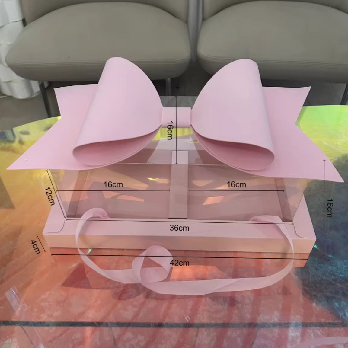 Luxury Pink Gift Box with Large Bow & Clear Lid | Pink Hamper Box With Bow