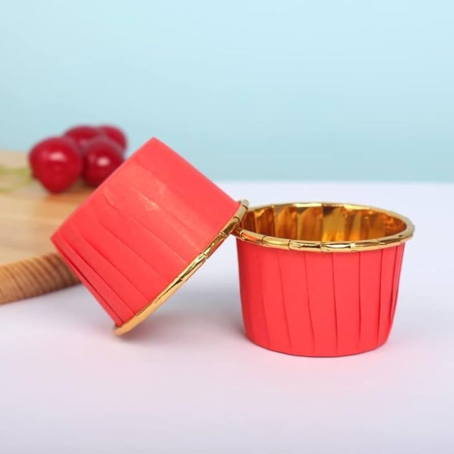 Premium Red & Gold Foil Dessert Cups β Heat-Resistant Baking Molds | Luxury Metallic Cupcake & Dessert Cups