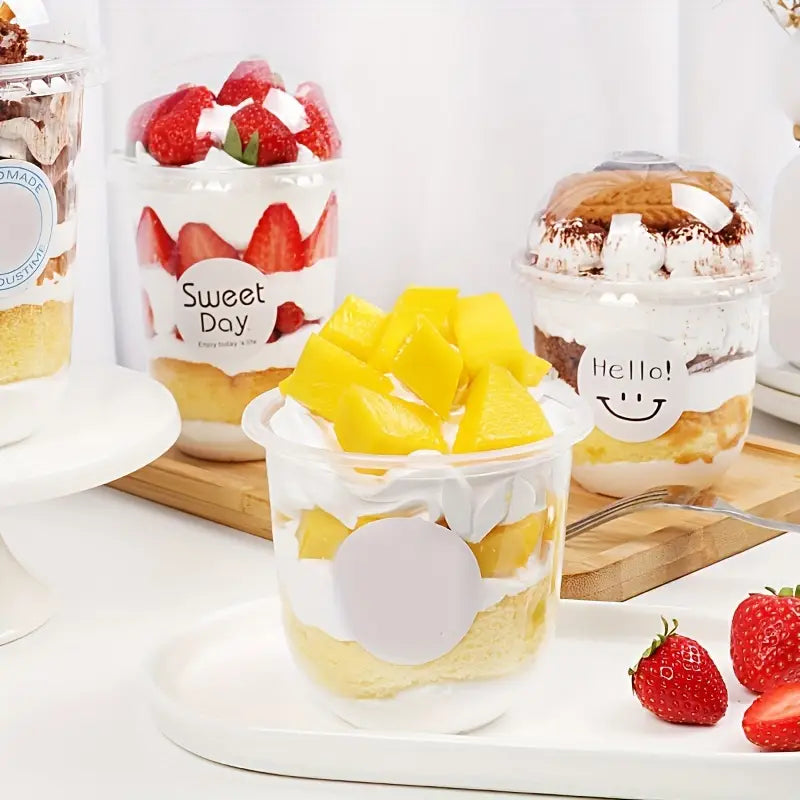 Clear Plastic Dessert Cups | Mousse Glass | Parfait & Pudding Containers with Lids