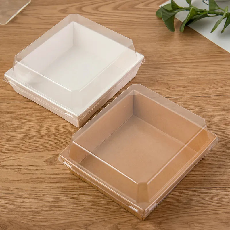 BIG SQUARE CONTAINER WITH LID | Square Disposable Paper Dessert Boxes with Clear Lids – Eco-Friendly Packaging