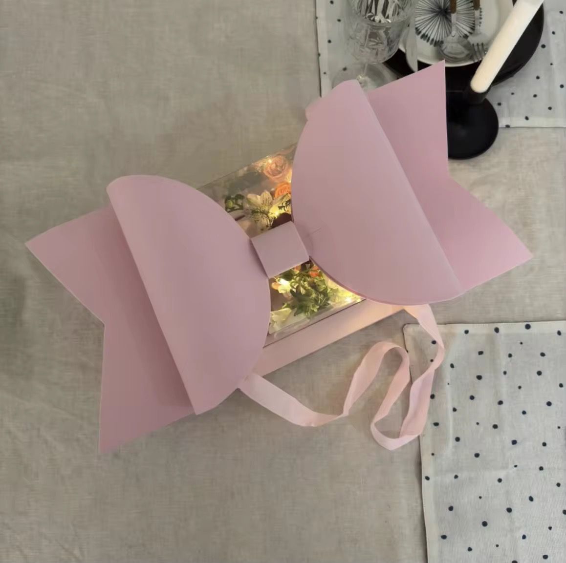 Luxury Pink Gift Box with Large Bow & Clear Lid | Pink Hamper Box With Bow