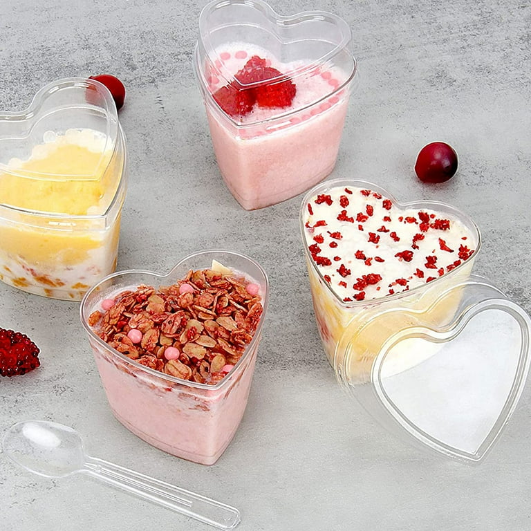 Heart-Shaped Dessert Cups with Lid β Transparent Plastic Containers for Cakes, Fruits, Parfaits & Pudding