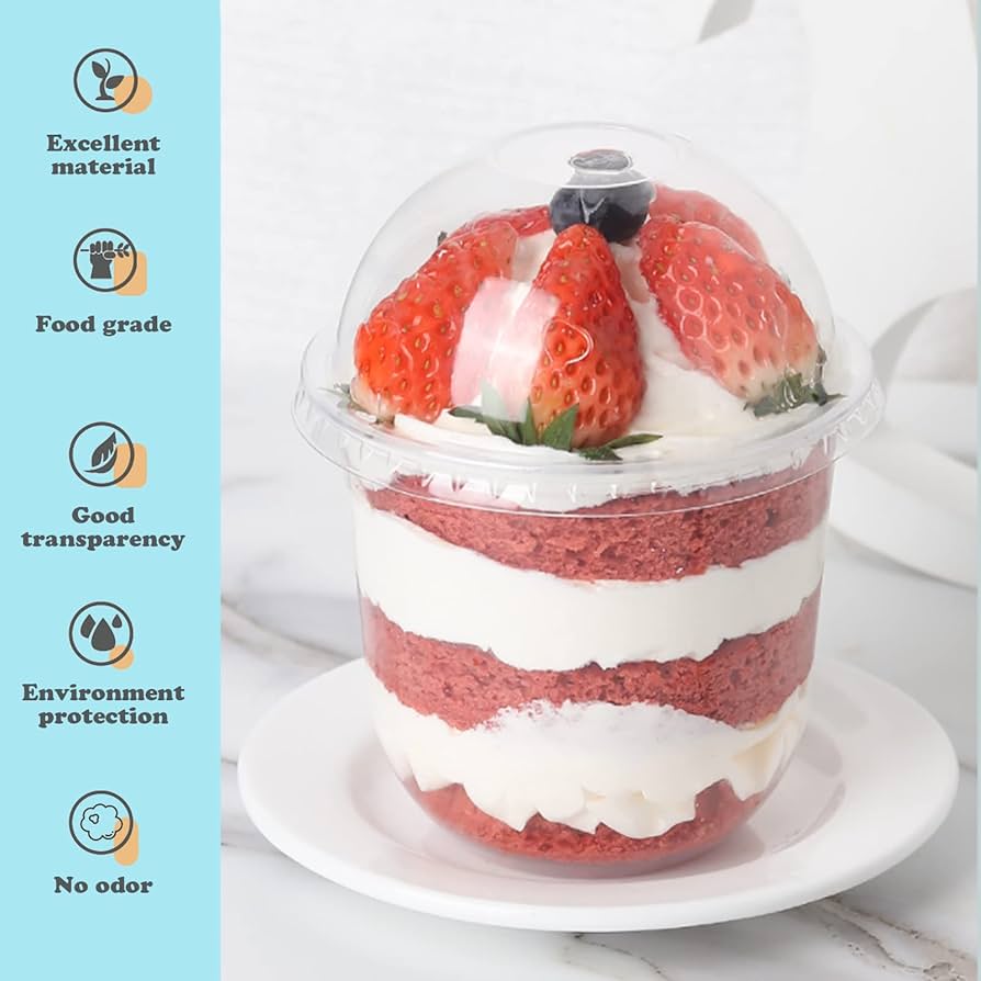 Clear Plastic Dessert Cups | Mousse Glass | Parfait & Pudding Containers with Lids