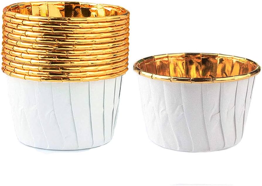 Premium White & Gold Foil Dessert Cups β Heat-Resistant Baking Molds | Luxury Metallic Cupcake & Dessert Cups