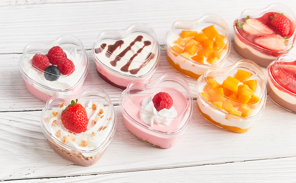 Heart-Shaped Dessert Cups with Lid β Transparent Plastic Containers for Cakes, Fruits, Parfaits & Pudding