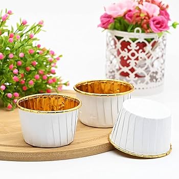Premium White & Gold Foil Dessert Cups β Heat-Resistant Baking Molds | Luxury Metallic Cupcake & Dessert Cups