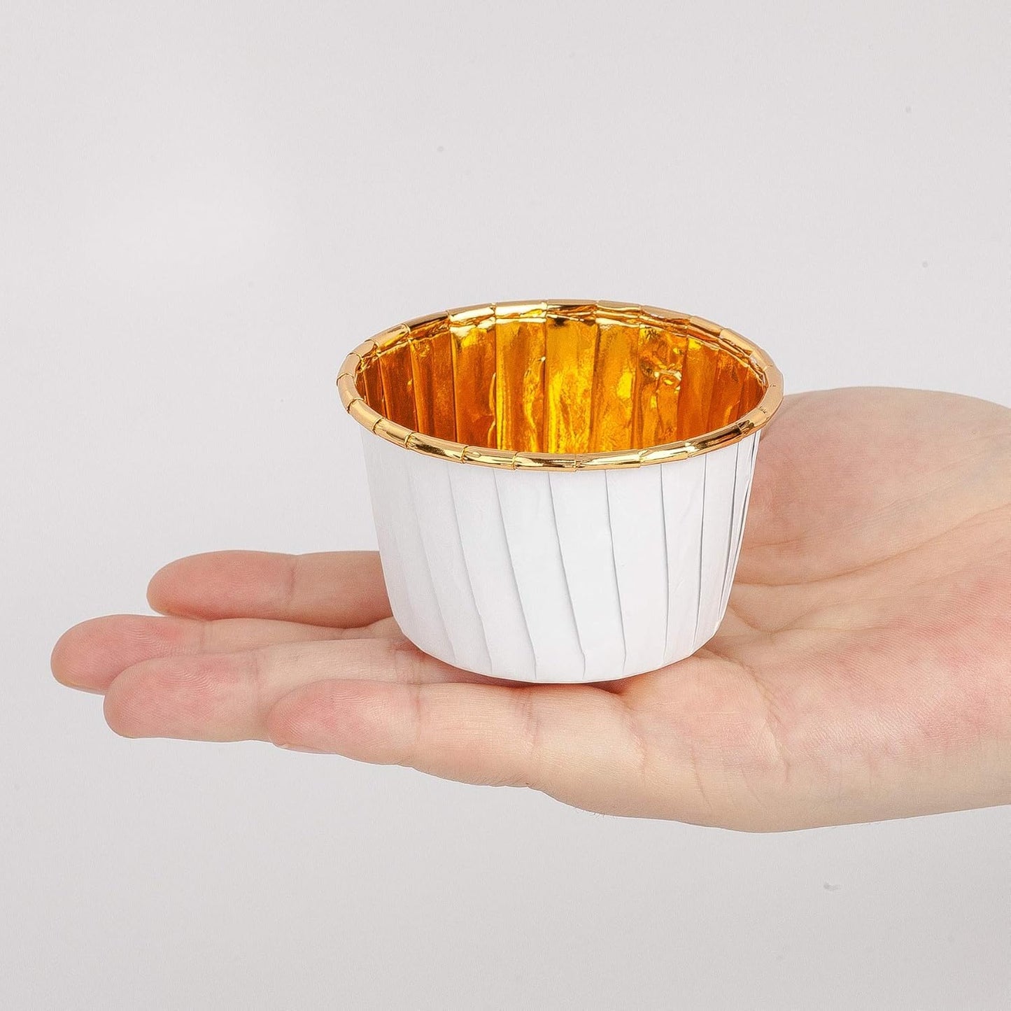 Premium White & Gold Foil Dessert Cups β Heat-Resistant Baking Molds | Luxury Metallic Cupcake & Dessert Cups