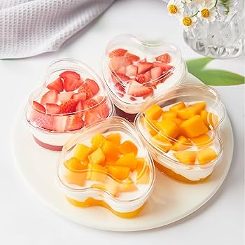 Heart-Shaped Dessert Cups with Lid β Transparent Plastic Containers for Cakes, Fruits, Parfaits & Pudding