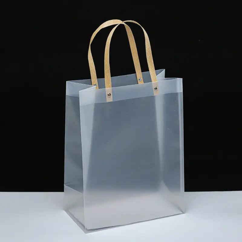 Premium Tall Frosted PVC Hamper Gift Bag With Kraft Handles - 20x25x8 cms
