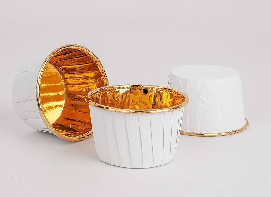 Premium White & Gold Foil Dessert Cups β Heat-Resistant Baking Molds | Luxury Metallic Cupcake & Dessert Cups