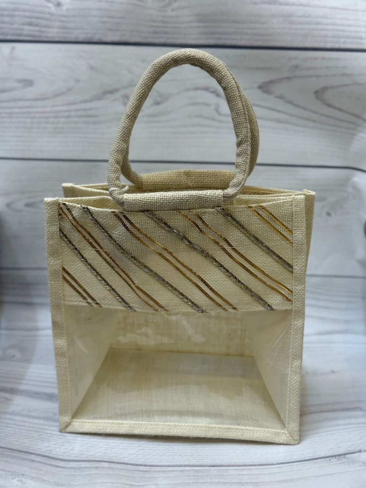 Eco-Friendly Jute Gift Bag with Transparent Window | Reusable Hamper & Packaging Tote Lacy