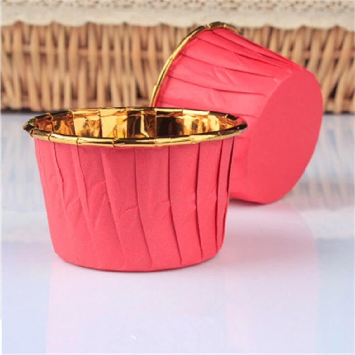 Premium Red & Gold Foil Dessert Cups β Heat-Resistant Baking Molds | Luxury Metallic Cupcake & Dessert Cups