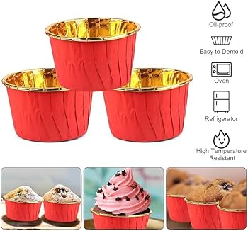 Premium Red & Gold Foil Dessert Cups β Heat-Resistant Baking Molds | Luxury Metallic Cupcake & Dessert Cups