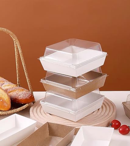 MEDIUM SQUARE BAKE AND SERVE WITH LID | Square Disposable Paper Dessert Boxes with Clear Lids – Eco-Friendly Packaging