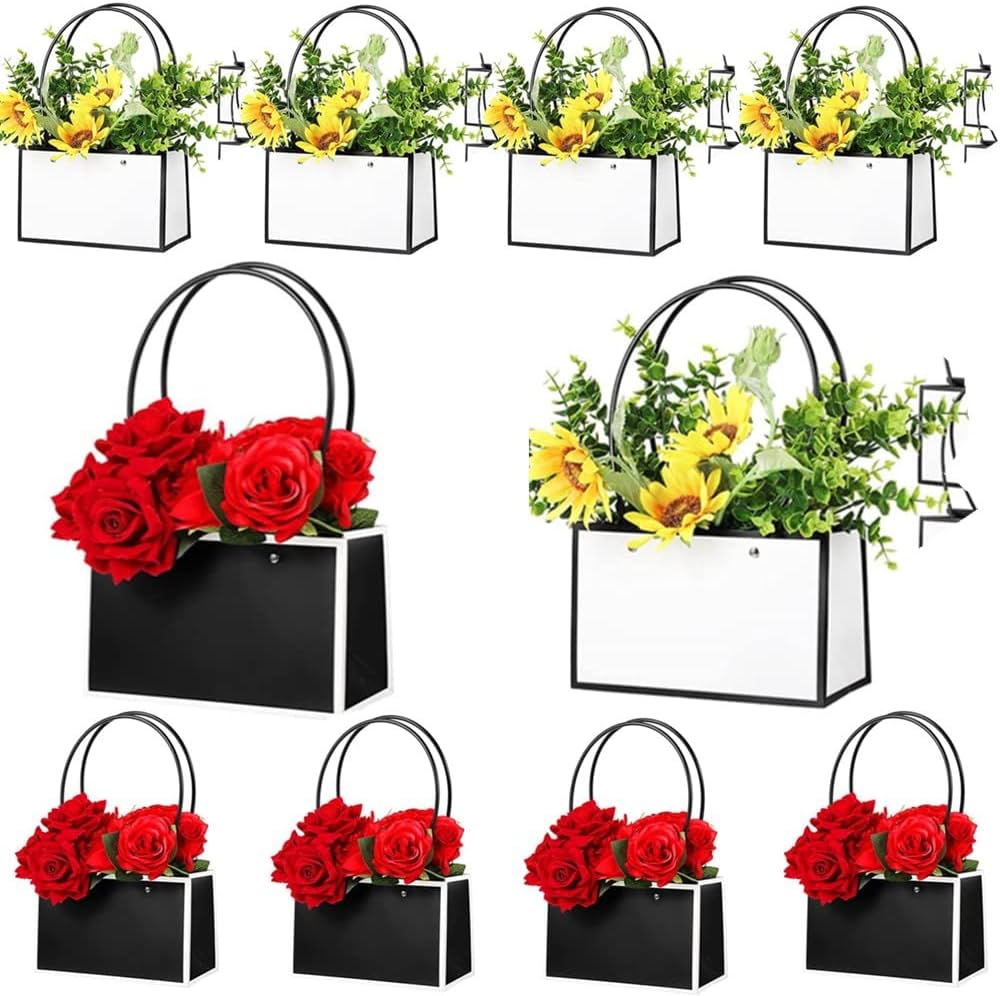 Black Waterproof Flower Gift Bags | Premium Rectangular Gift Bag with Handle for Gifting & Events