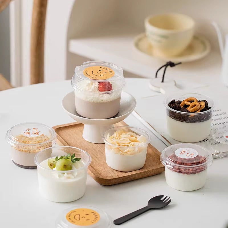 Shop premium 150ml clear dessert cups with lid perfect for mousse, pudding,  tiramisu, yogurt, and layered desserts. Ideal for bakeries and catering. –  Dispozable
