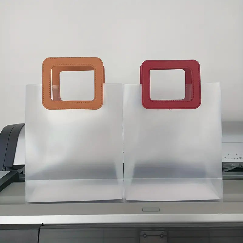 Elegant Frosted Square Gift Bag with Red Handle | Opaque Pvc Hamper Bag 28x24x13 cms