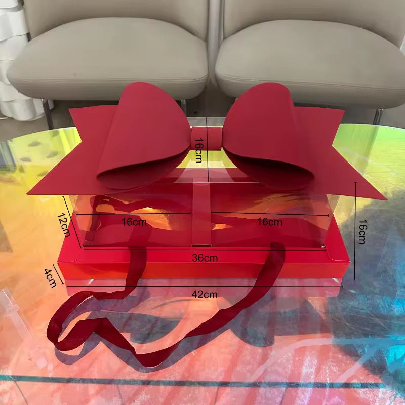 Luxury Red Gift Box with Large Bow & Clear Lid | Red Hamper Box With Bow
