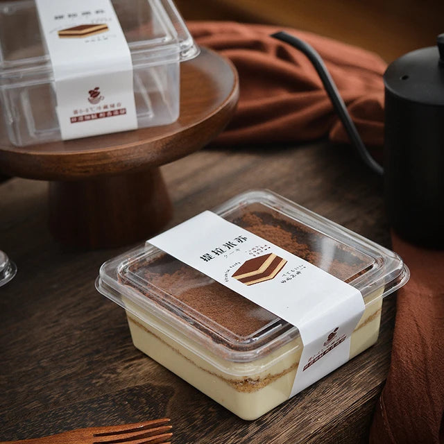 Square Dessert Box with Lid – 250ml | Transparent Plastic Tiramisu Container