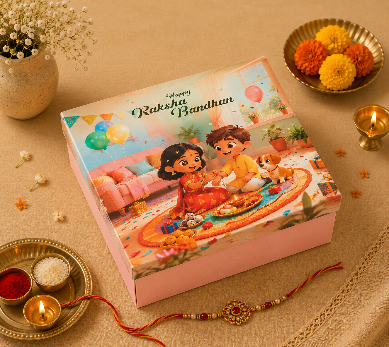 Peach Raksha Bandhan Premium Hamper Gift Box | Festive Packaging Box