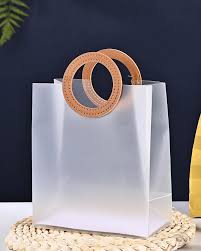 Elegant Frosted Square Gift Bag with round Red Handle