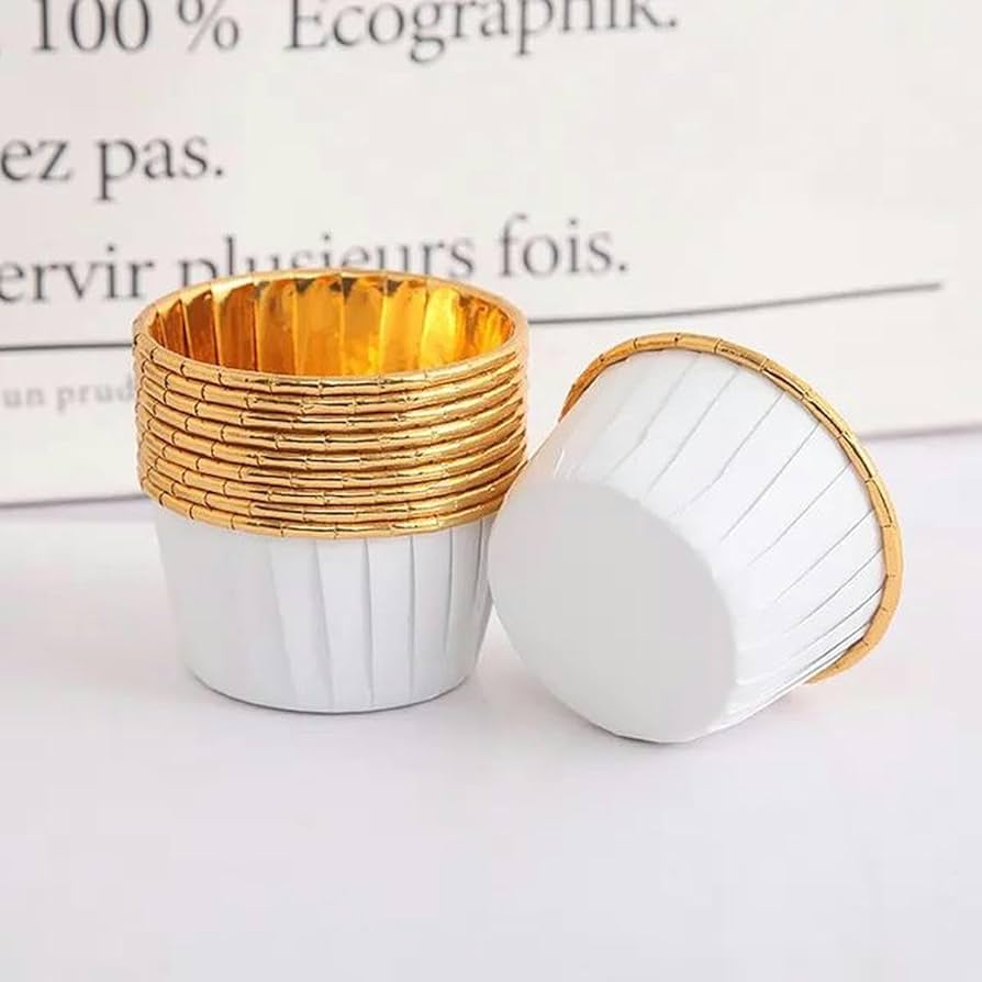 Premium White & Gold Foil Dessert Cups β Heat-Resistant Baking Molds | Luxury Metallic Cupcake & Dessert Cups