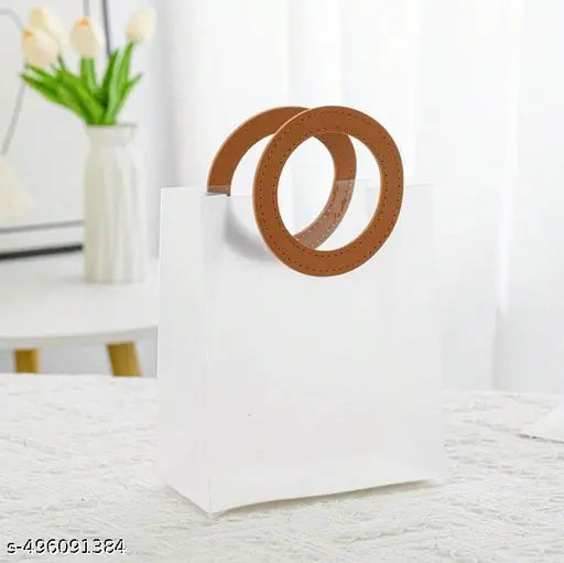 Elegant Frosted Square Gift Bag with round Red Handle