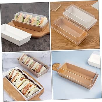 MEDIUM RECTANGLE CONTAINER WITH LID | Rectangle Disposable Paper Dessert Boxes with Clear Lids – Eco-Friendly Packaging