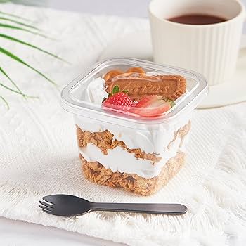 Square Layer Dessert Cups with Lids – 300ml Clear Cake & Trifle Containers