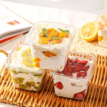 Square Layer Dessert Cups with Lids – 300ml Clear Cake & Trifle Containers
