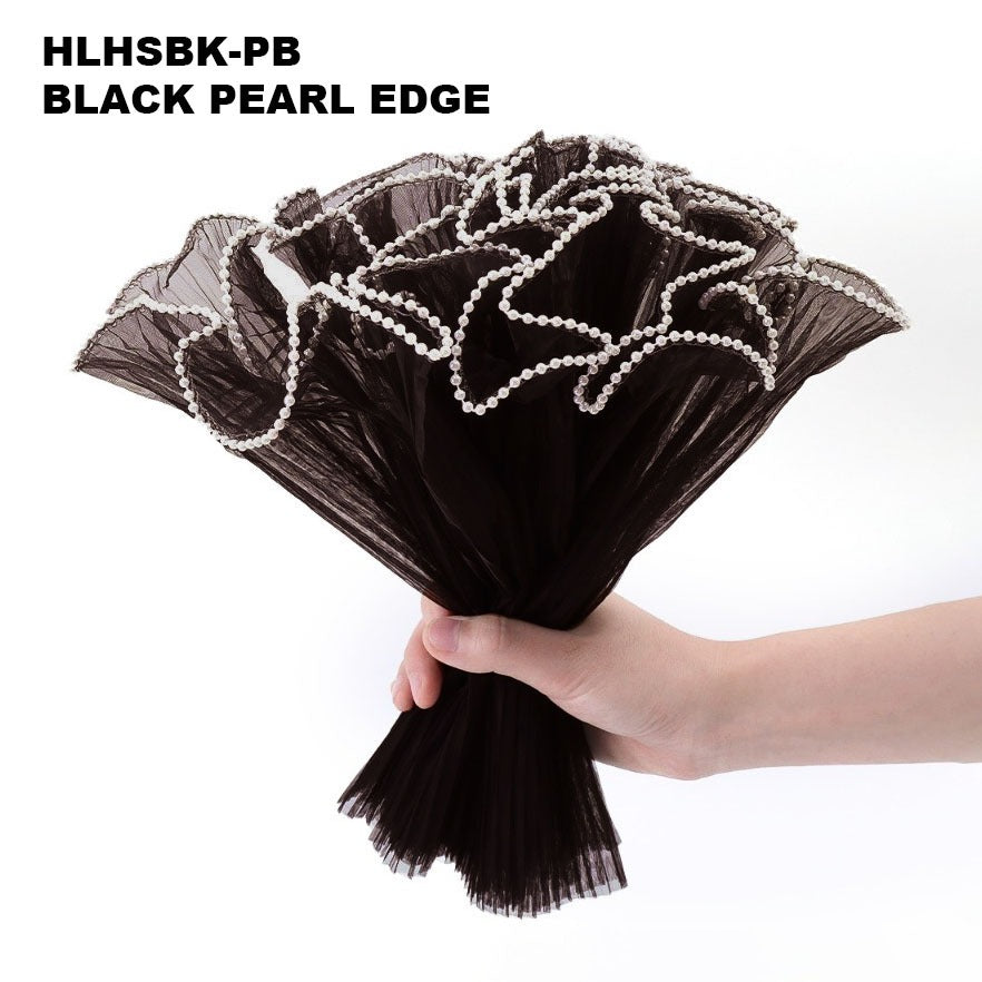 Elegant Black Lace Flower Wrapping Roll With Pearl Edges – 28 cm × 3.5 m | Wedding & Gift Bouquet Wrap