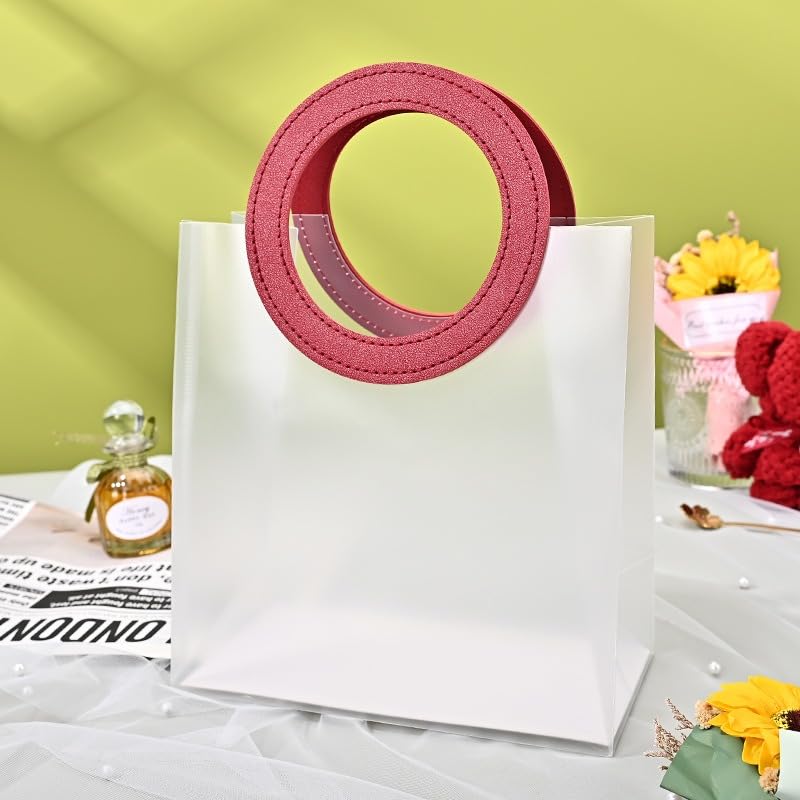 Elegant Frosted Square Gift Bag with round Red Handle