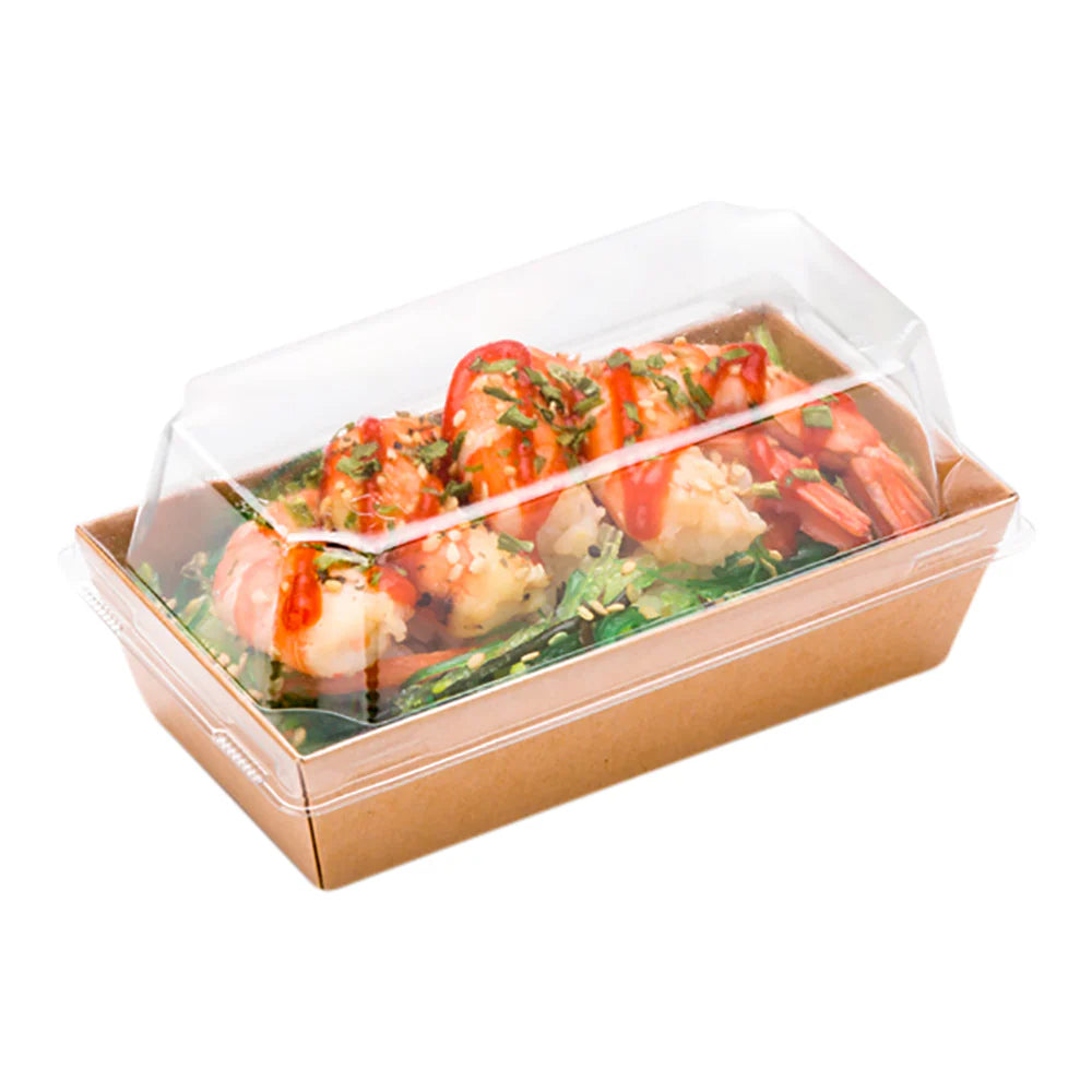SMALL RECTANGLE BAKE AND SERVE WITH LID | Rectangle Disposable Paper Dessert Boxes with Clear Lids – Eco-Friendly Packaging