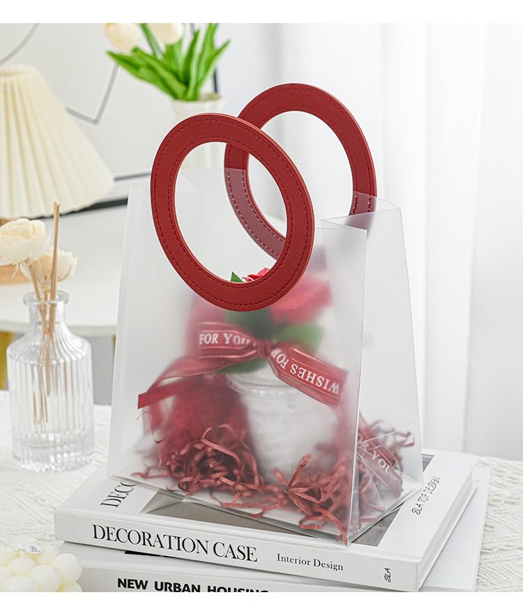 Elegant Frosted Square Gift Bag with round Red Handle