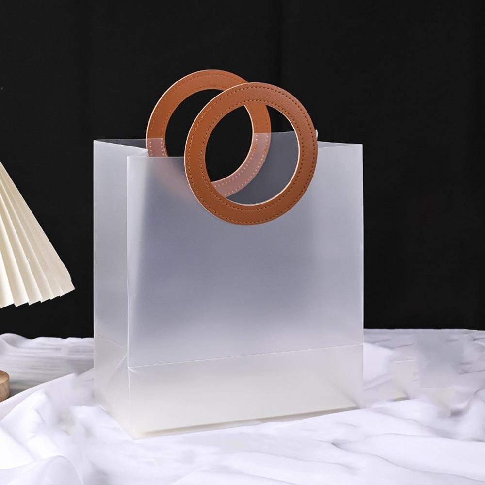 Elegant Frosted Square Gift Bag with round Red Handle