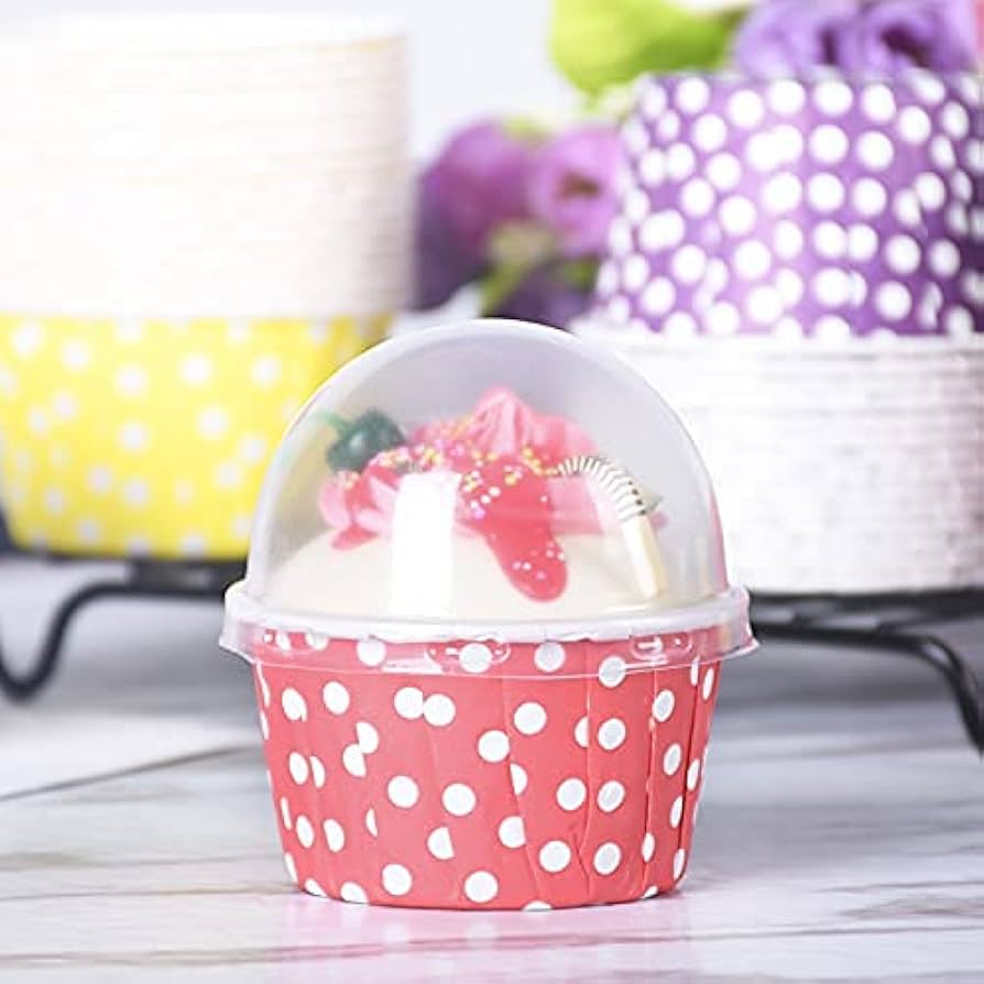 Pink Polka Dot Dessert Cups with Dome Lid | Polka Dot Dessert Cups with Dome Lid