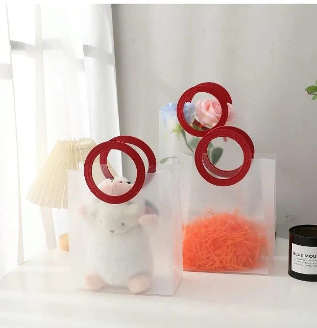 Elegant Frosted Square Gift Bag with round Red Handle