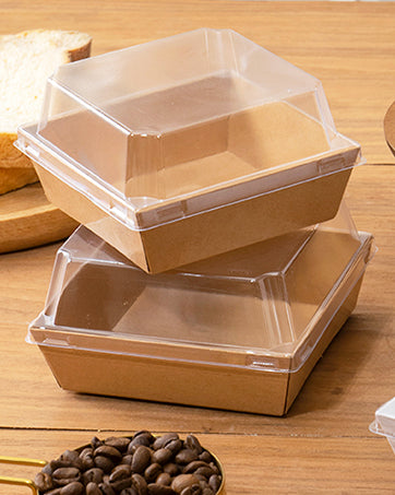 SMALL SQUARE BAKE AND SERVE WITH LID | Square Disposable Paper Dessert Boxes with Clear Lids – Eco-Friendly Packaging