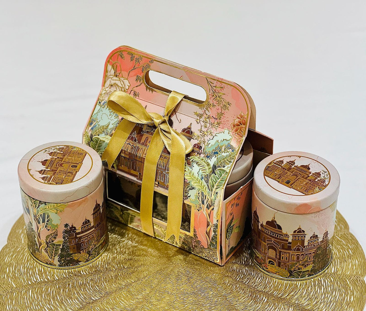 Luxury Diwali Gift Box with 2 Jars β Festive Gifting Hamper Mahal Design