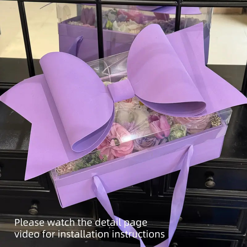 Luxury Purple Gift Box with Large Bow & Clear Lid | Purple Hamper Box With Bow