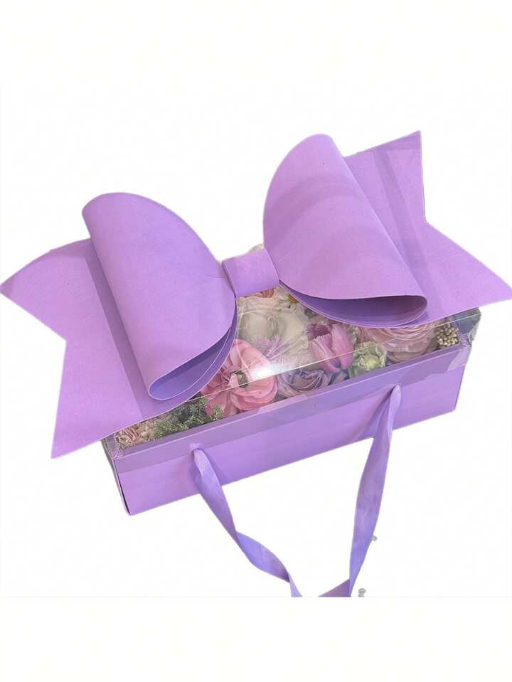 Luxury Purple Gift Box with Large Bow & Clear Lid | Purple Hamper Box With Bow