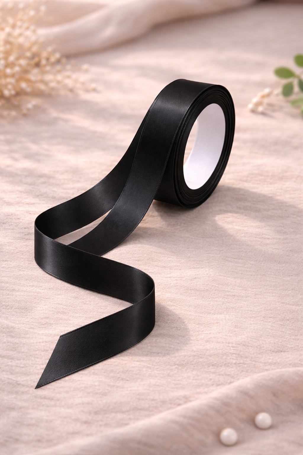 Black Premium Satin Ribbon Roll – 1 Inch Width x 15 Meters Length