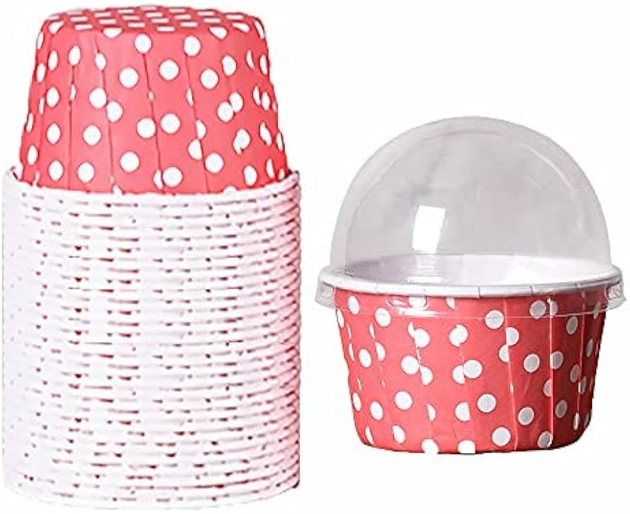 Pink Polka Dot Dessert Cups with Dome Lid | Polka Dot Dessert Cups with Dome Lid