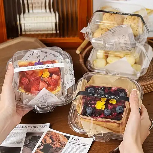 Clear Pvc Bento Cake Box | Clear Square Clamshell Cake Containers β 6-Inch PET Dessert Boxes with Hinged Lids