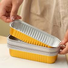 GOLDEN RECTANGLE FOIL BAKE&SERVE WITH LID | Long Cake Slice Containers with Clear Lids | Colorful Disposable Dessert Boxes for Pastries, Cakes, Treats
