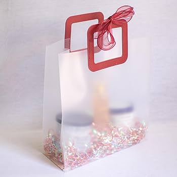 Elegant Frosted Square Gift Bag with Red Handle | Opaque Pvc Hamper Bag 28x24x13 cms